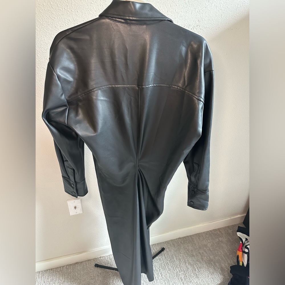 Maxi black leather dress